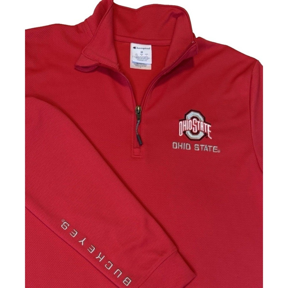 Ohio State Quarter Zip Pullover Mens M OSU Red Buckeyes Performance Longsleeve